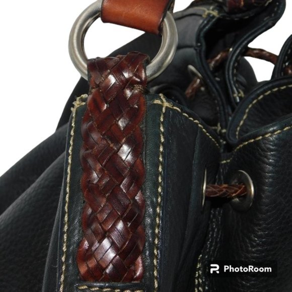 Fossil Drawstring Shoulder Bag With Braided Leather Handles Fossil Purse - Picture 8 of 13